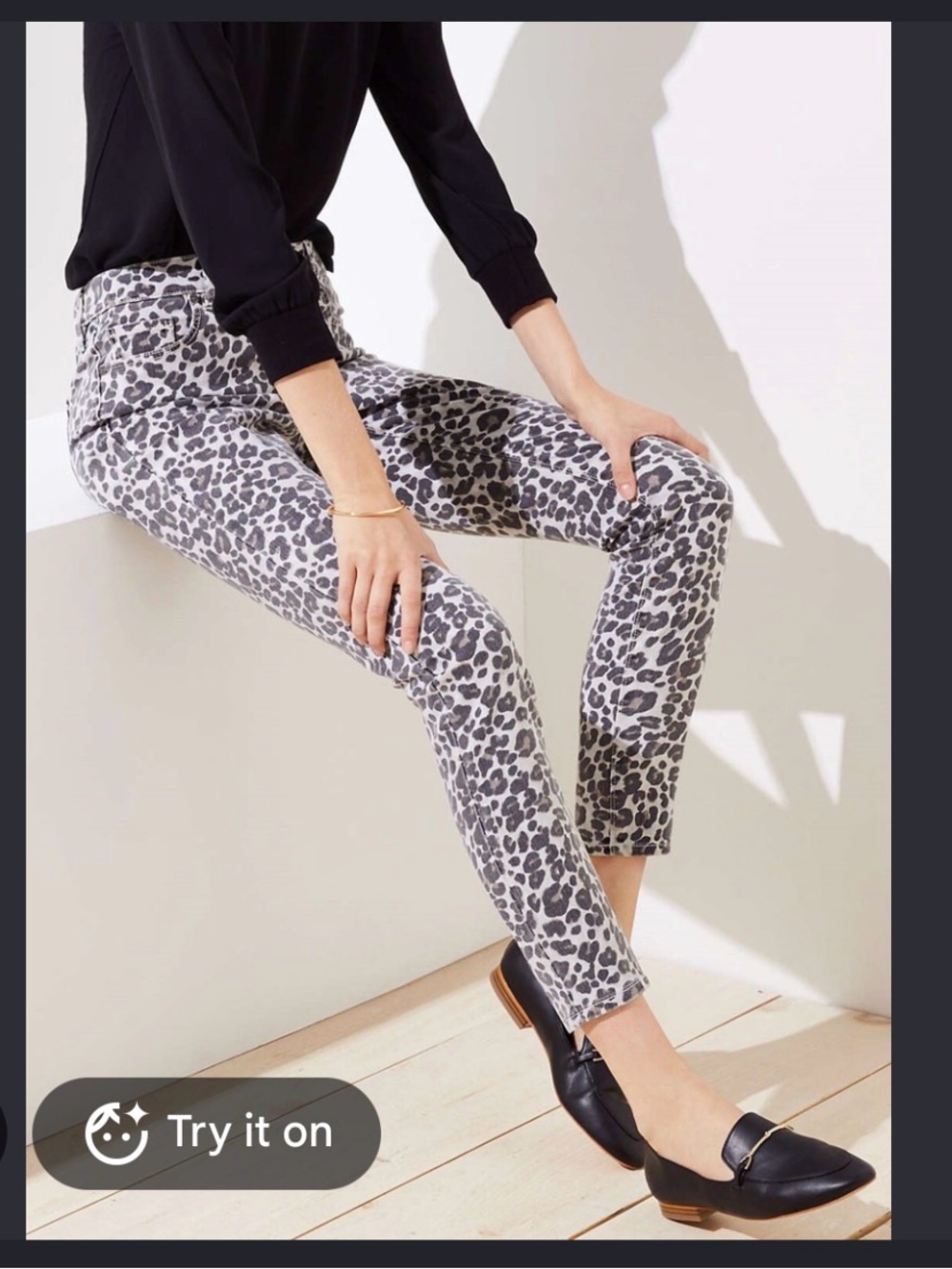 Ann Taylor LOFT Women's Gray Leopard-Print Skinny Jeans